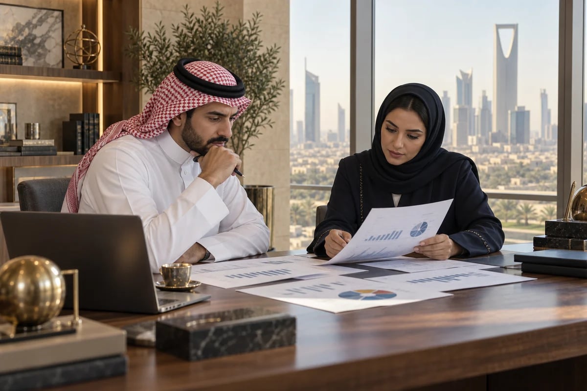 فريق استشاري يراجع نماذج مالية وفرص استثمارية